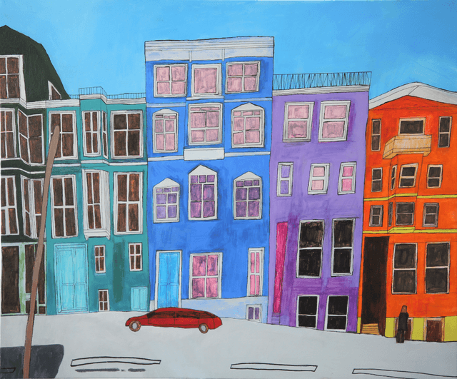 빨간 자동차가 있는 건물들_Acrylic, pen, marker on canvas_2022_20호