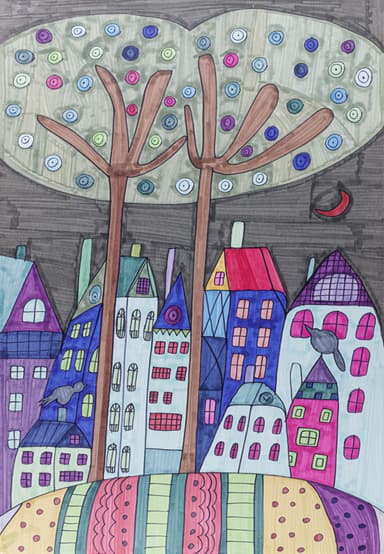 나무와 집_53.3×77.3cm_marker on paper_2022