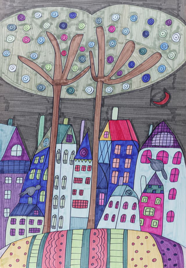 나무와 집_53.3×77.3cm_marker on paper_2022