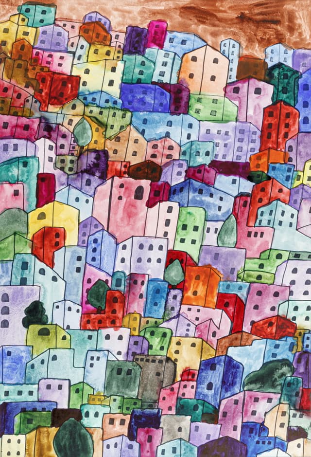흐린 하늘의 집_53.3×77.3cm_watercolor,marker on paper_2023