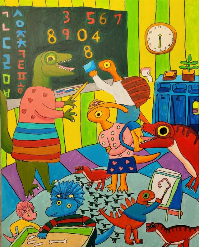 공룡학교 교실_Acrylic,marker on canvas_2023_30호