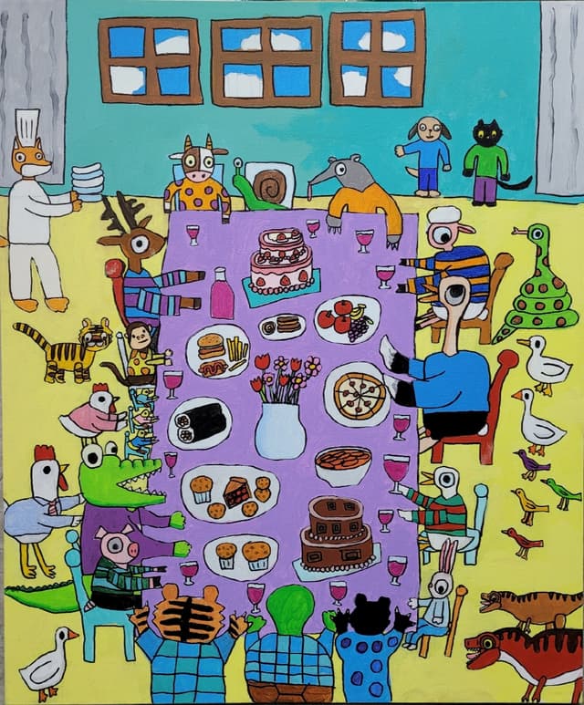 동물들의 식사시간_acrylic, marker on canvas_2022__20호