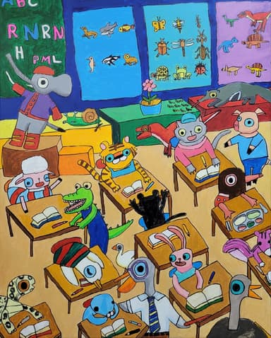 펠리칸 선생님의 학교 수업시간_acrylic,marker on canvas_2023_30호